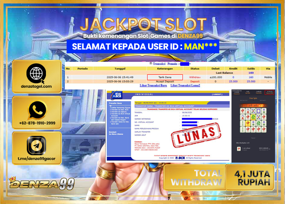 DENZA99 JACKPOT MAHYONG WAYS Rp.4.100.000 .,- LUNAS