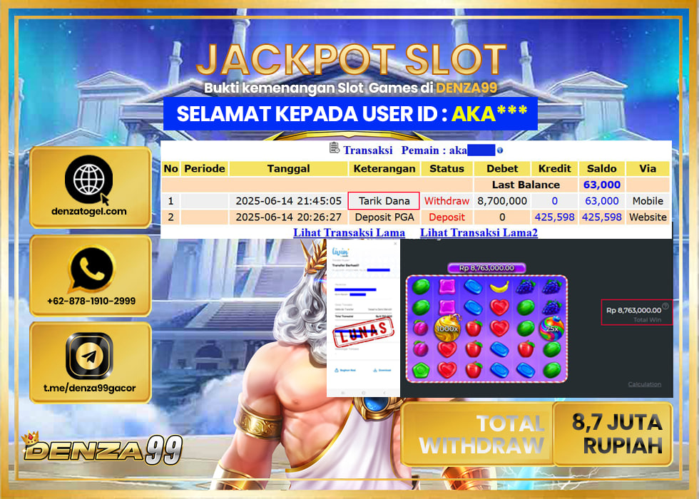 DENZA99 JACKPOT SWEET BONANZA 1000 Rp.8.700.000.,- LUNAS