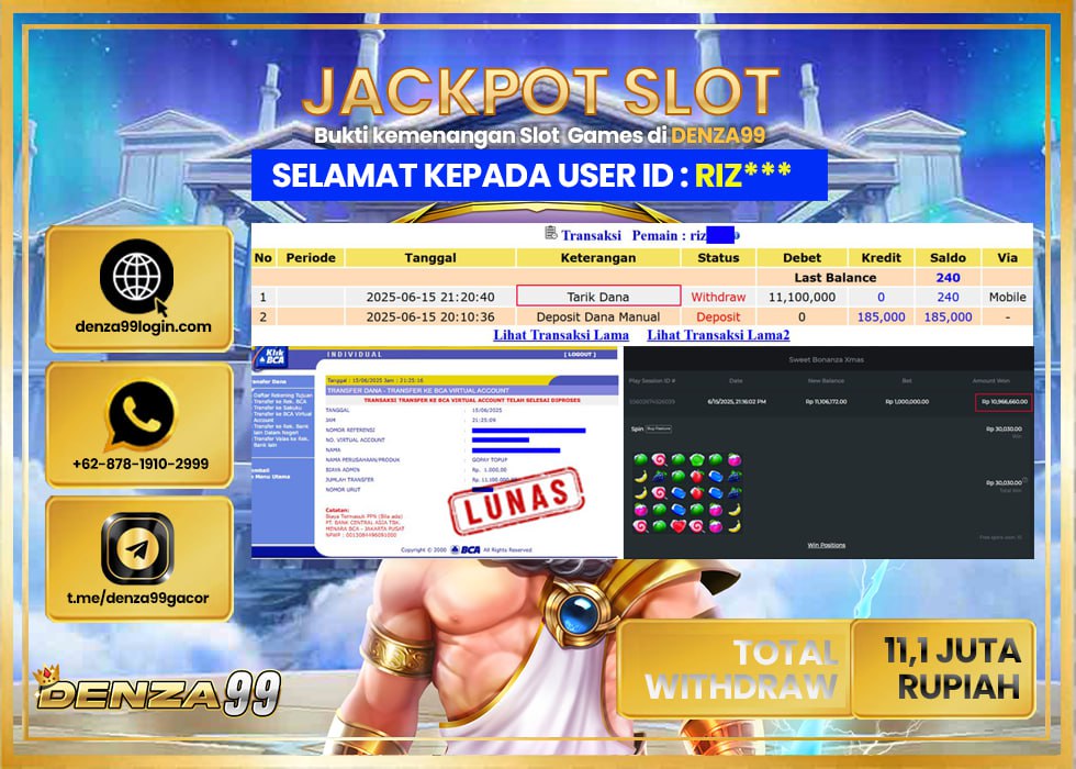 DENZA99 JACKPOT SWEET BONANZA XMAS Rp.11.100.000.,- LUNAS