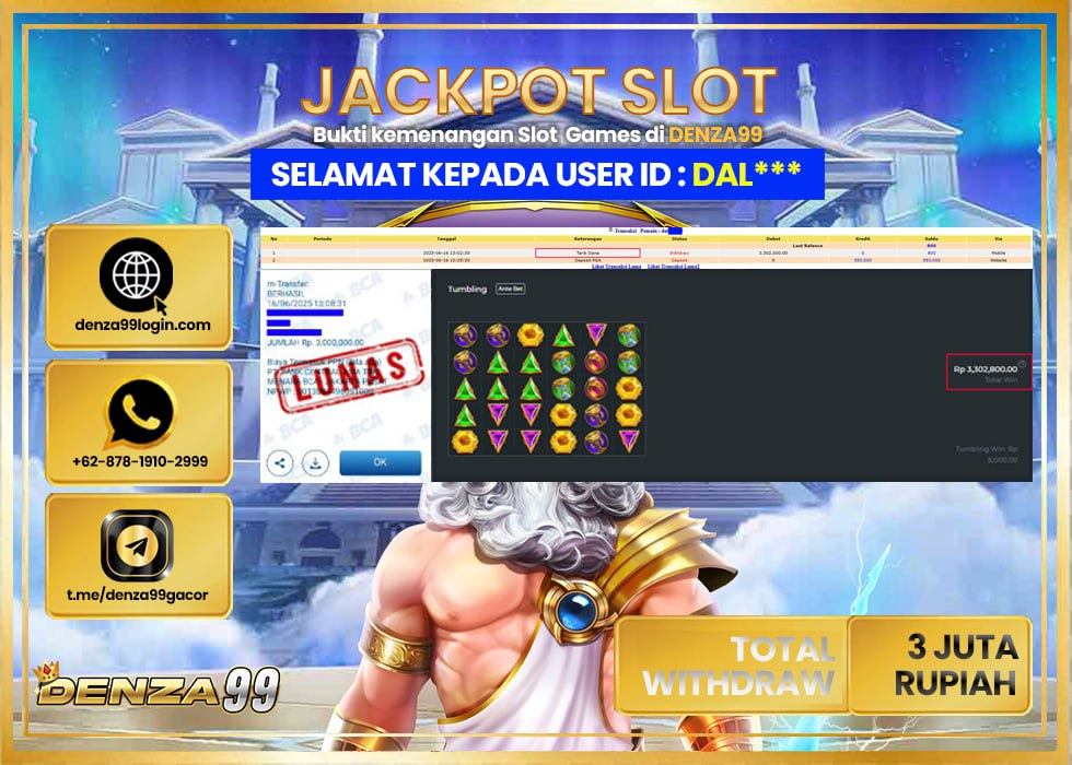 DENZA99 JACKPOT GATES OF OLYMPUS 1000 Rp.3.000.000.,- LUNAS
