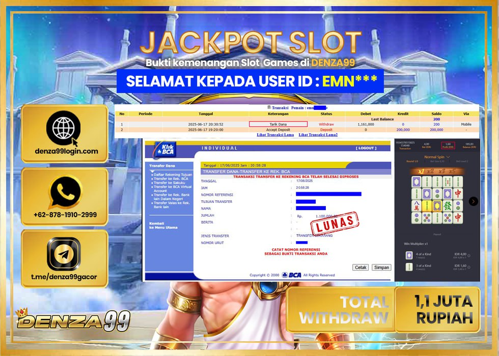 DENZA99 JACKPOT MAHYONG WAYS  Rp.1.161.000.,- LUNAS