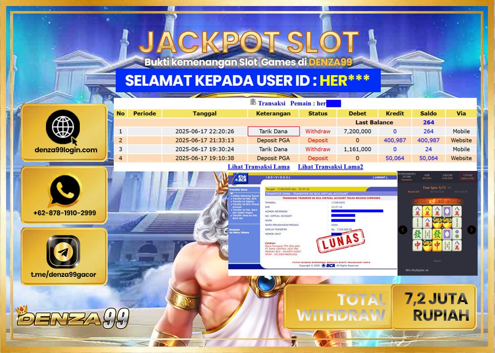 DENZA99 JACKPOT MAHYONG WAYS Rp.7.200.000.,- LUNAS