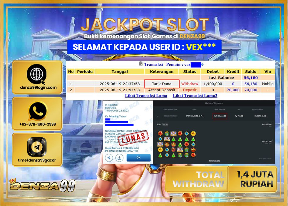 DENZA99 JACKPOT GATES OF OLYMPUS Rp.1.400.000.,- LUNAS	