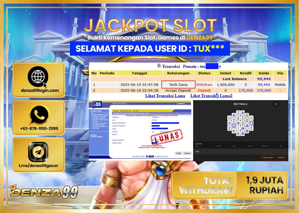 DENZA99 JACKPOT MAHJONG RICHES  Rp.1.900.000.,- LUNAS	