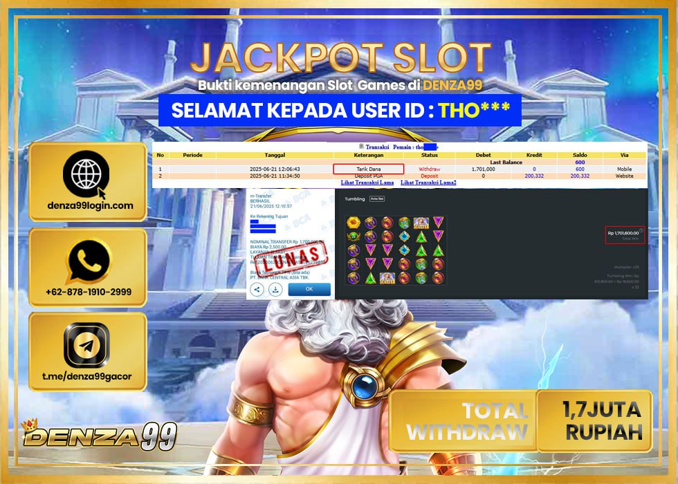 DENZA99 JACKPOT GATES OF OLYMPUS 1000 Rp. 1.700.000.,- LUNAS