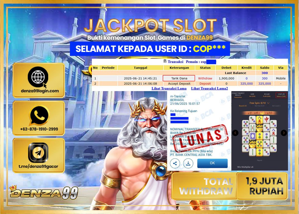 DENZA99 JACKPOT MAHJONG WAYS  Rp. 1.900.000 .,- LUNAS