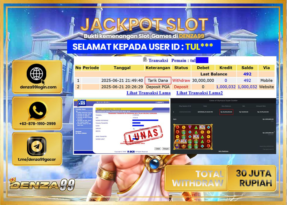 DENZA99 JACKPOT GATES OF OLYMPUS SUPER SCATTER Rp. 30,000.000.,- LUNAS