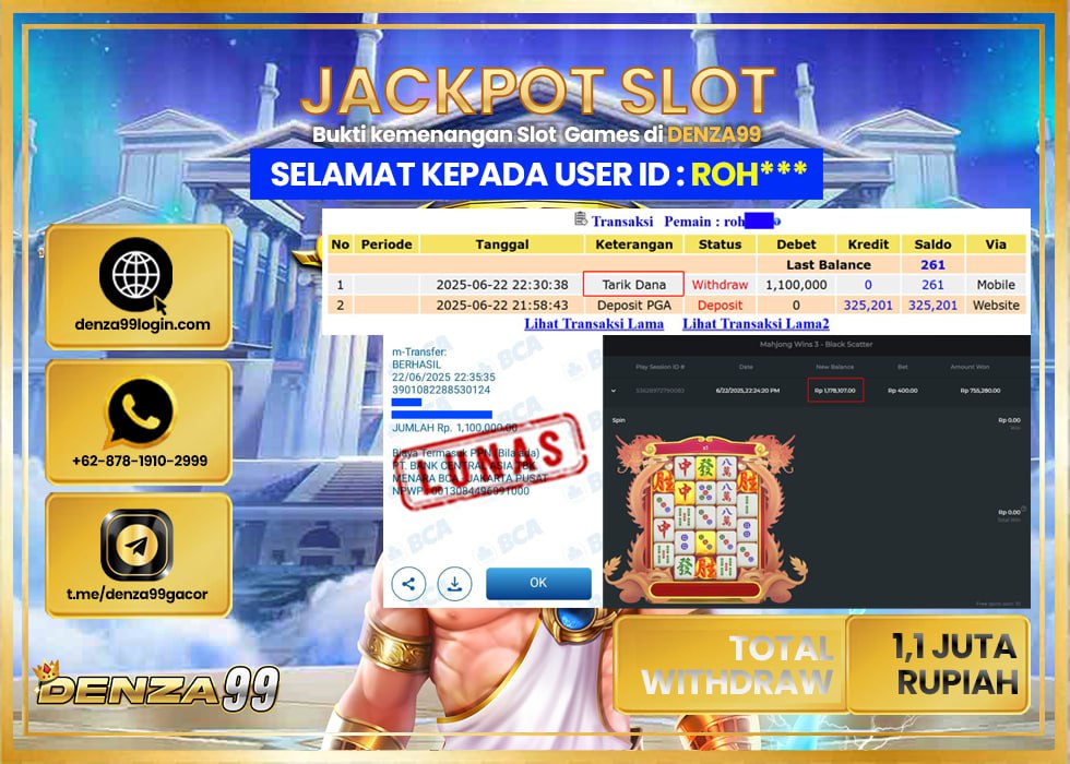 DENZA99 JACKPOT MAHJONG WAYS Rp. 1.100.000.,- LUNAS