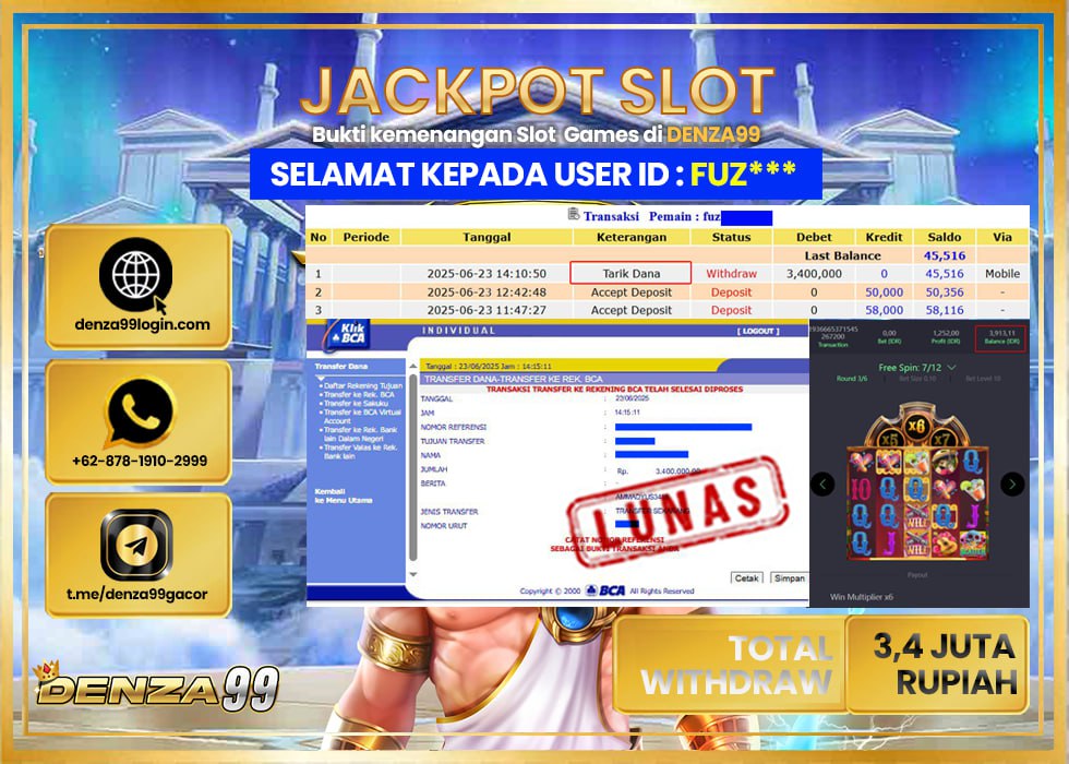 DENZA99 JACKPOT WILD BANDITO  Rp. 3.400.000 .,- LUNAS