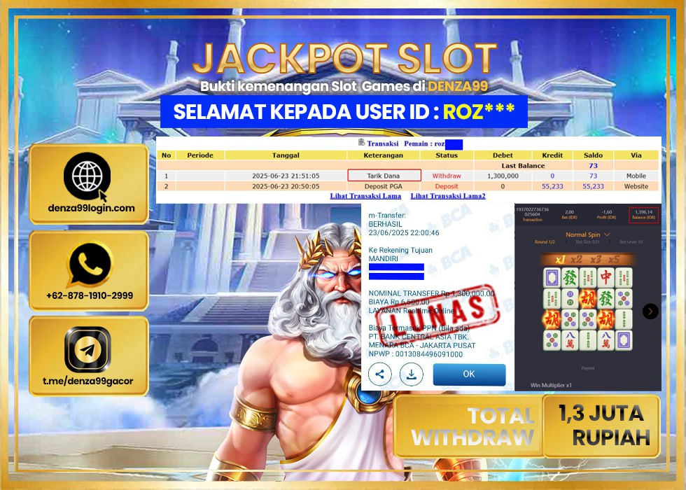 DENZA99 JACKPOT MAHJONG WAYS Rp.1.300.000,- LUNAS