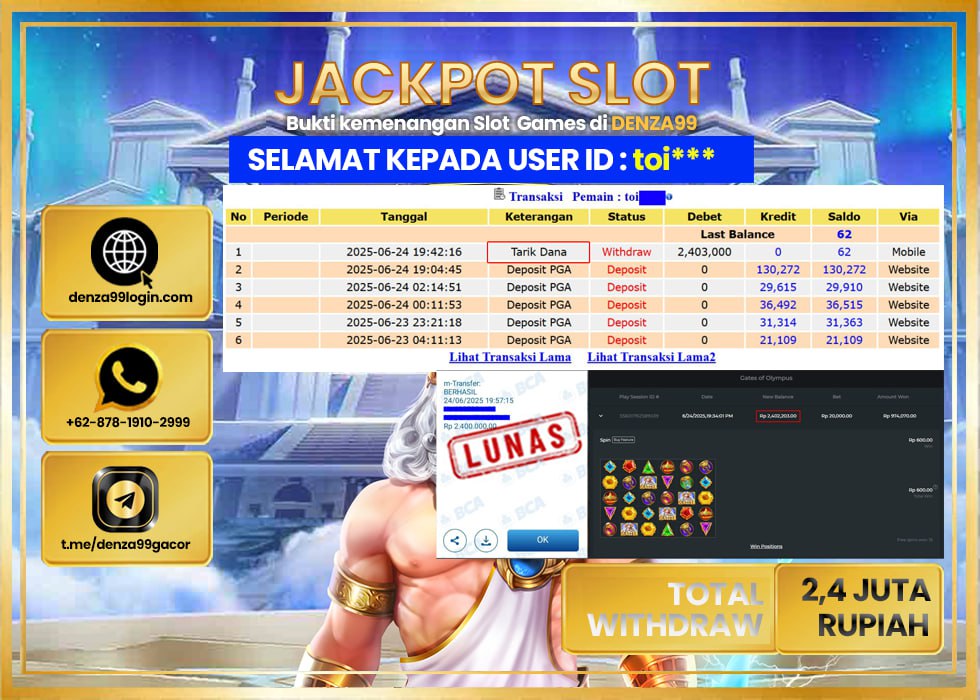 DENZA99 JACKPOT GATE OF OLYMPUS Rp.2.400.000 - LUNAS