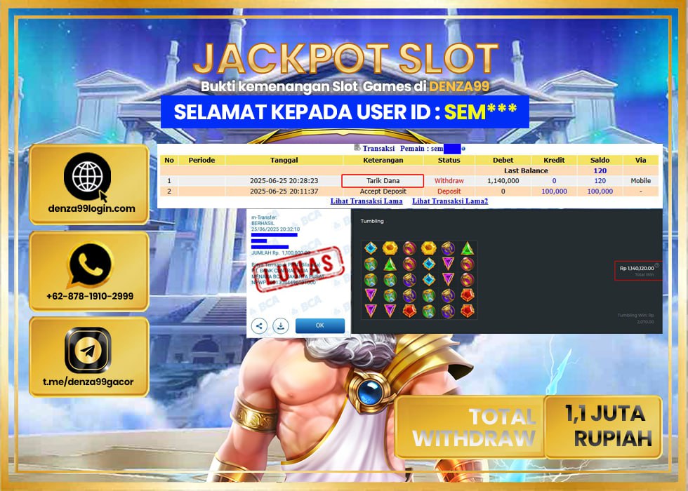 DENZA99 JACKPOT GATES OF OLYMPUS Rp.1.100.000- LUNAS