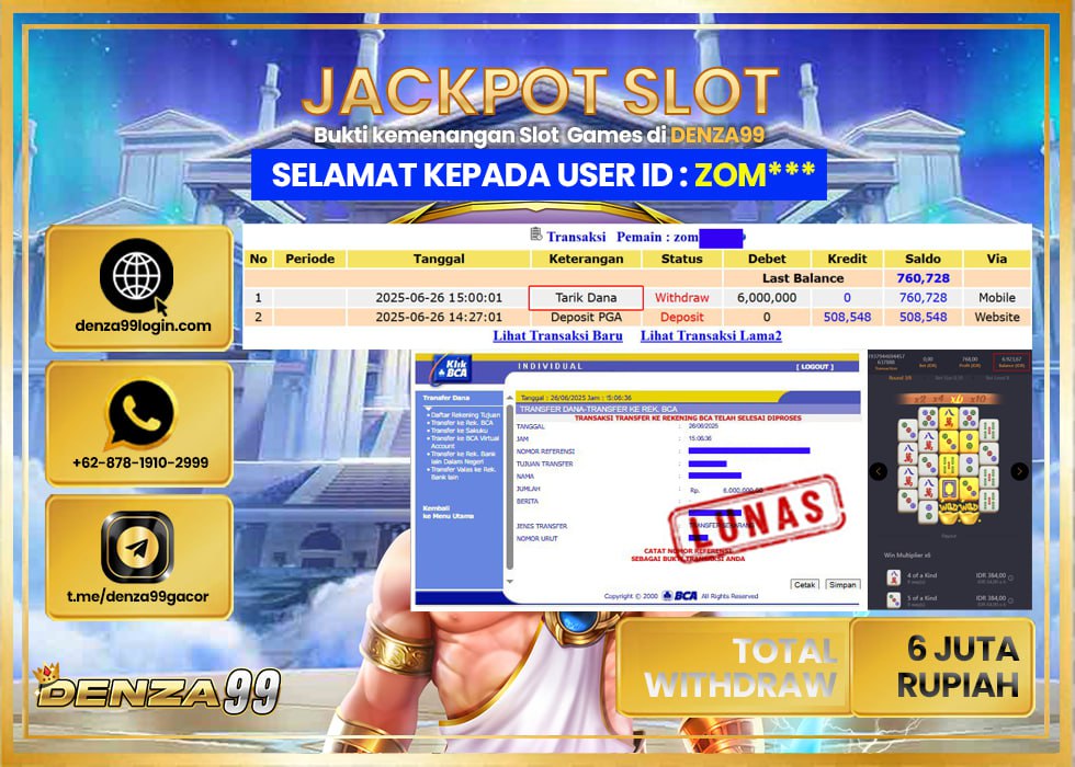 DENZA99 JACKPOT MAHJONG WAYS  2 Rp.6.000.000 - LUNAS