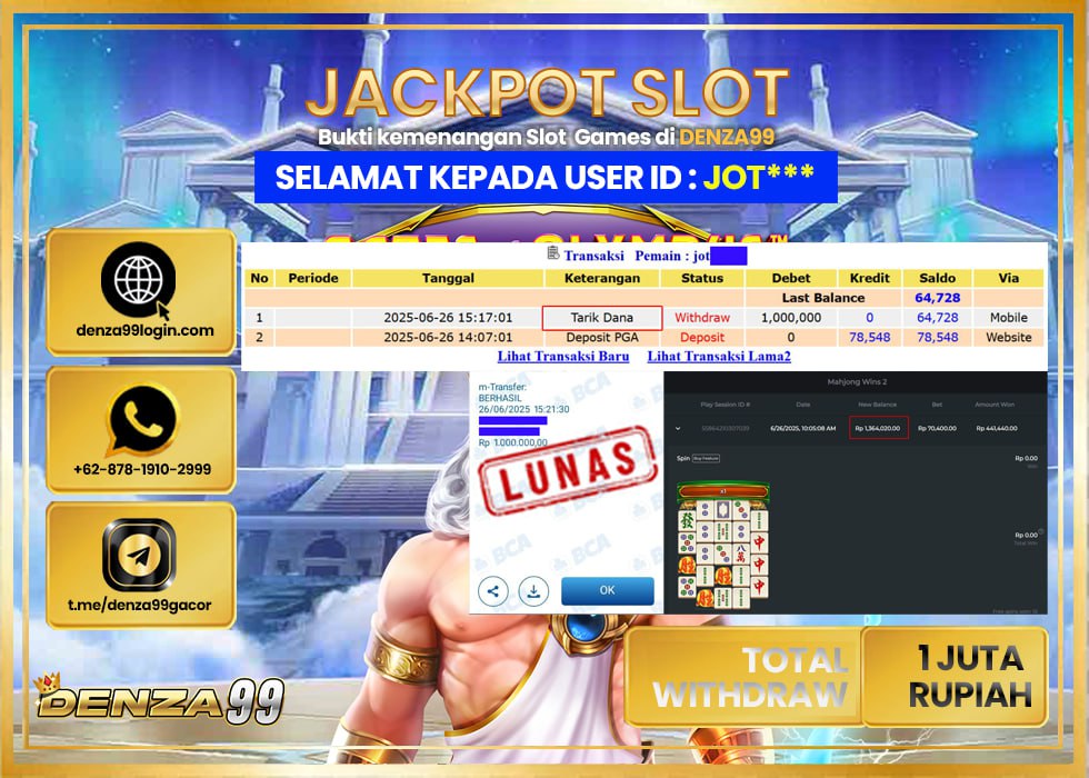 DENZA99 JACKPOT MAHJONG WINS 2 Rp.1.000.000 - LUNAS