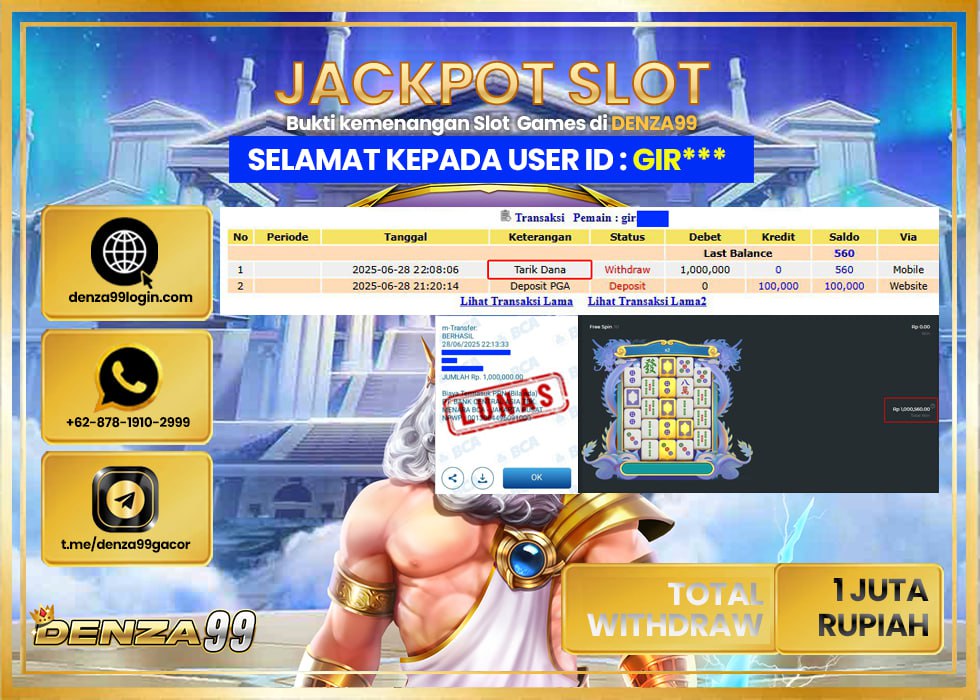 DENZA99 JACKPOT MAHJONG WINS 3  Rp.1.000.000- LUNAS