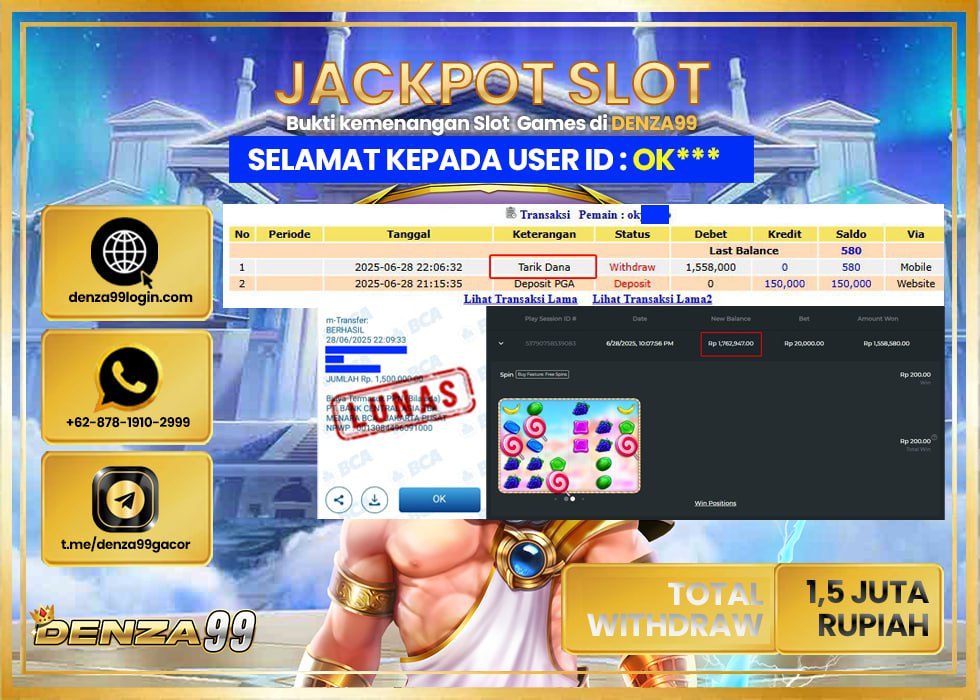 DENZA99 JACKPOT SWEET BONANZA  Rp.1.500.000- LUNAS