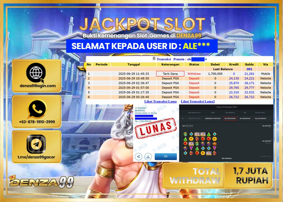 DENZA99 JACKPOT GATE OF OLYMPUS 1000 Rp. 1.700.000 - LUNAS