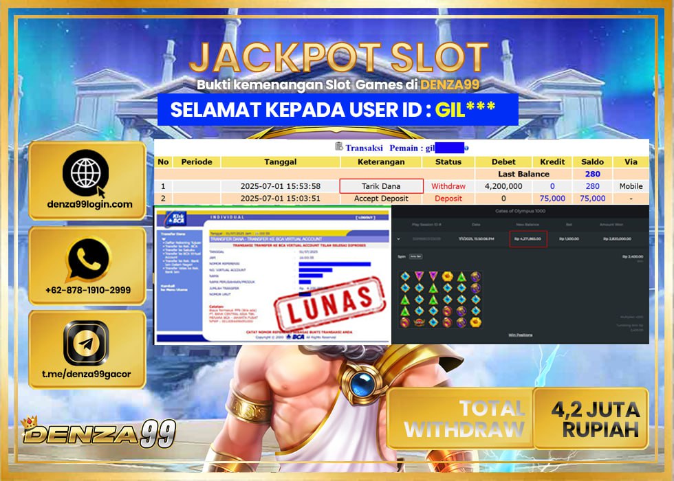 DENZA99 GATE OF OLYMPUS 1000 Rp. 4.200.000- LUNAS