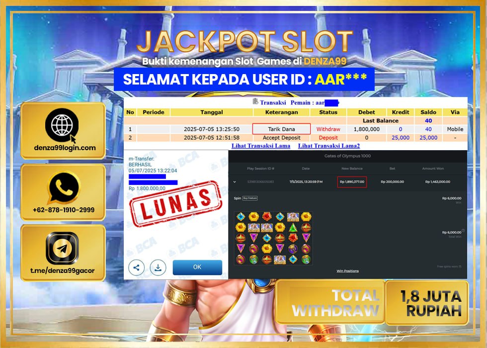 DENZA99 GATE OF OLYMPUS 1000 Rp. 1.800.000- LUNAS