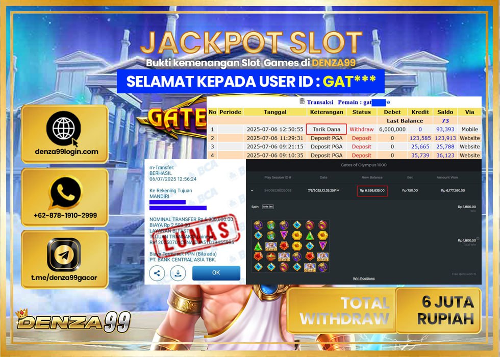DENZA99 GATE OF OLYMPUS 1000 Rp. 6.000.000- LUNAS