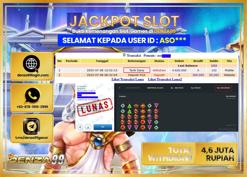 DENZA99 JACKPOT GATES OF OLYMPUS Rp.4.600.000- LUNAS