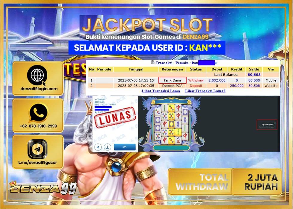 DENZA99 JACKPOT MAHJONG WINS 3 Rp.2.000.000- LUNAS