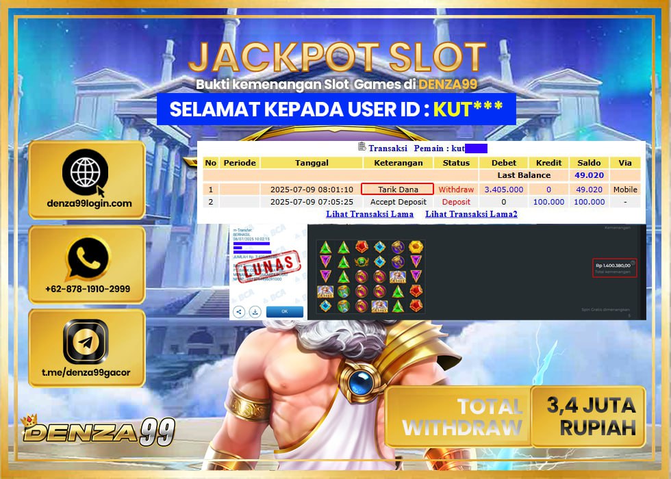 DENZA99 JACKPOT GATE OF OLYMPUS 1000 Rp. 3.400.000- LUNAS