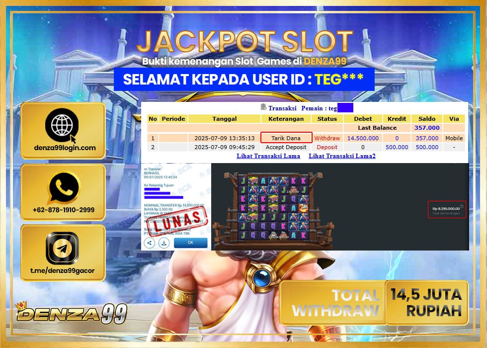 DENZA99 JACKPOT MINING RUSH Rp. 14.500.000- LUNAS