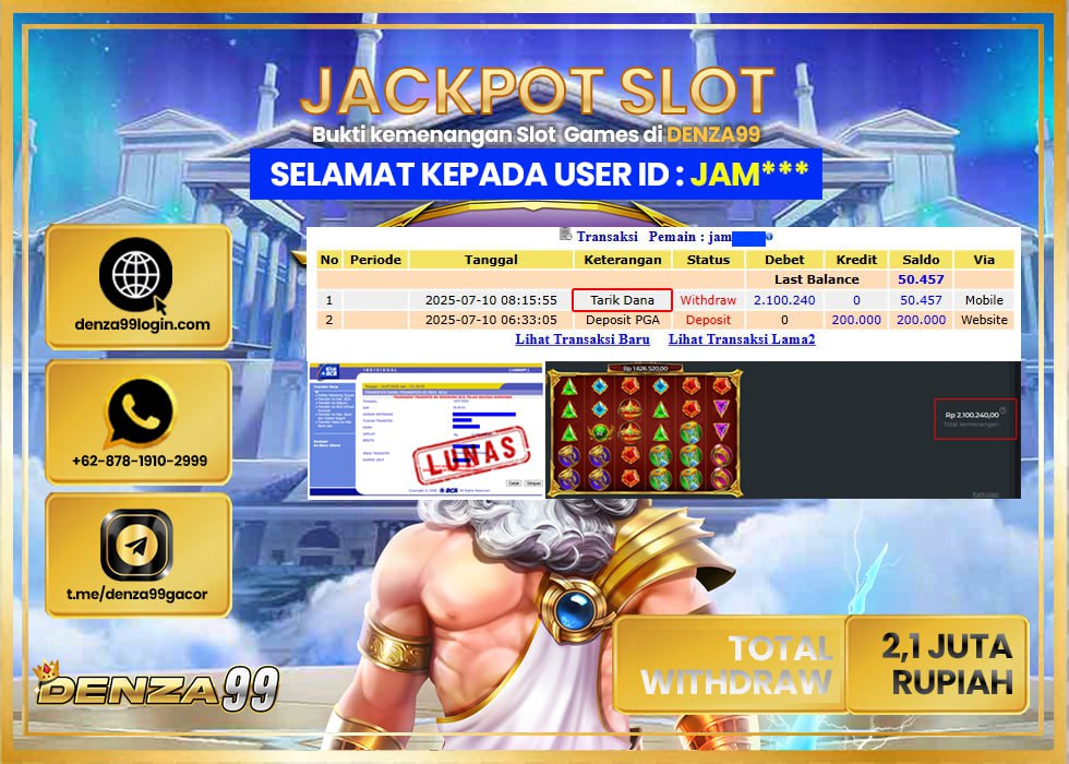 DENZA99 JACKPOT GATES OF OLYMPUS SUPER SCATTER  Rp. 2.100.000 LUNAS