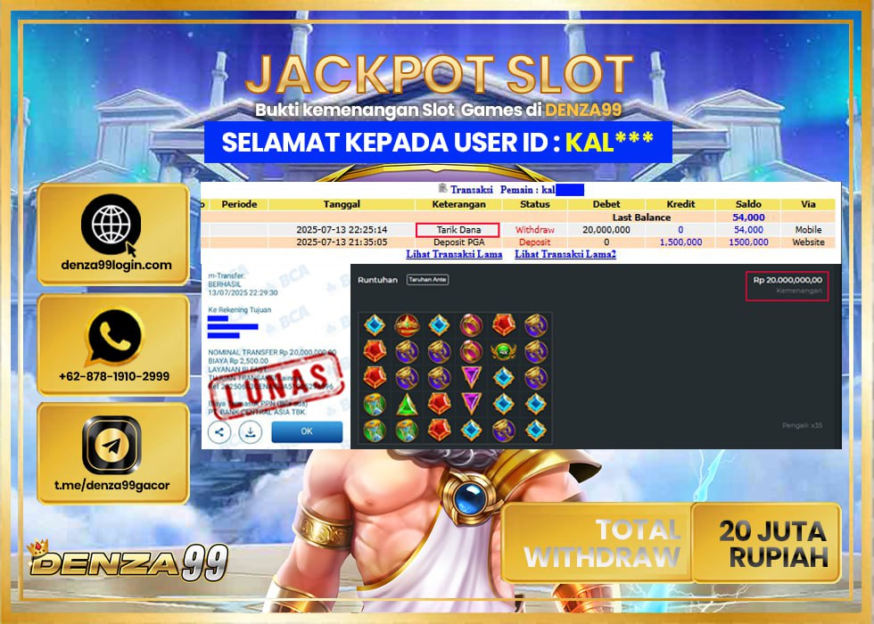 DENZA99 JACKPOT GATE OF OLYMPUS 1000 Rp. 20.000.000.,- LUNAS
