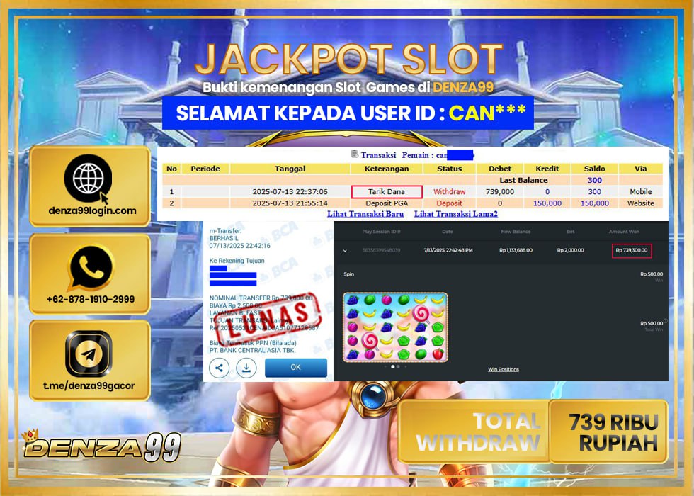 DENZA99 JACKPOT SWEET BONANZA  Rp. 739.000,- LUNAS