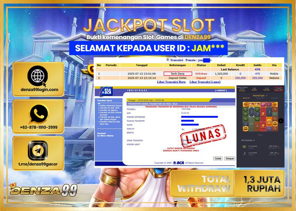 DENZA99 JACKPOT TREASURE OF AZTEC  Rp.1,300,000.,- LUNAS