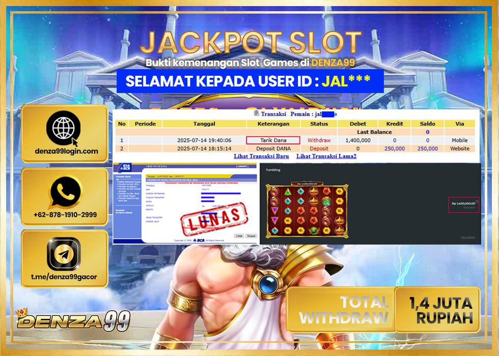 DENZA99 JACKPOT GATES OF OLIMPUS SUPER  Rp. 1.400.000 LUNAS