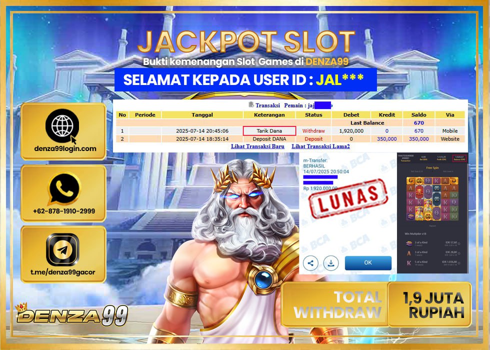 DENZA99 JACKPOT GTREA SURES OF AZTEC Rp. 1.900.000 LUNAS