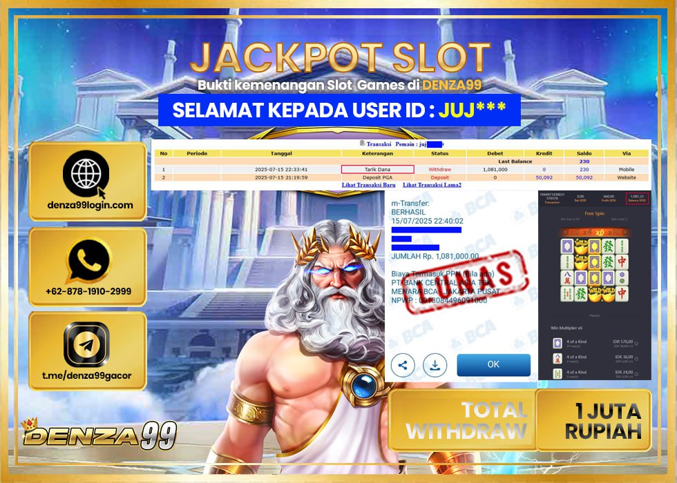 DENZA99 JACKPOT MAHJONG WAYS Rp. 1.000.000 LUNAS