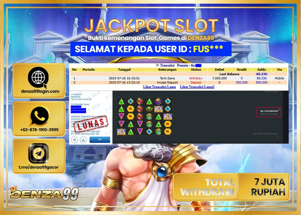 DENZA99 JACKPOT GATES OF OLYMPUS Rp. 7.000.000 LUNAS