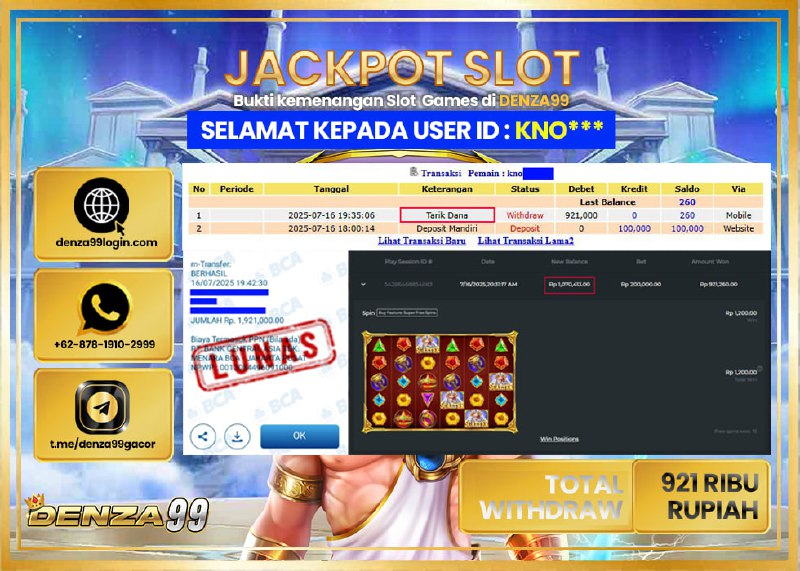 DENZA99 JACKPOT GATES OF OLYMPUS SUPER SCATTER Rp. 921.000LUNAS