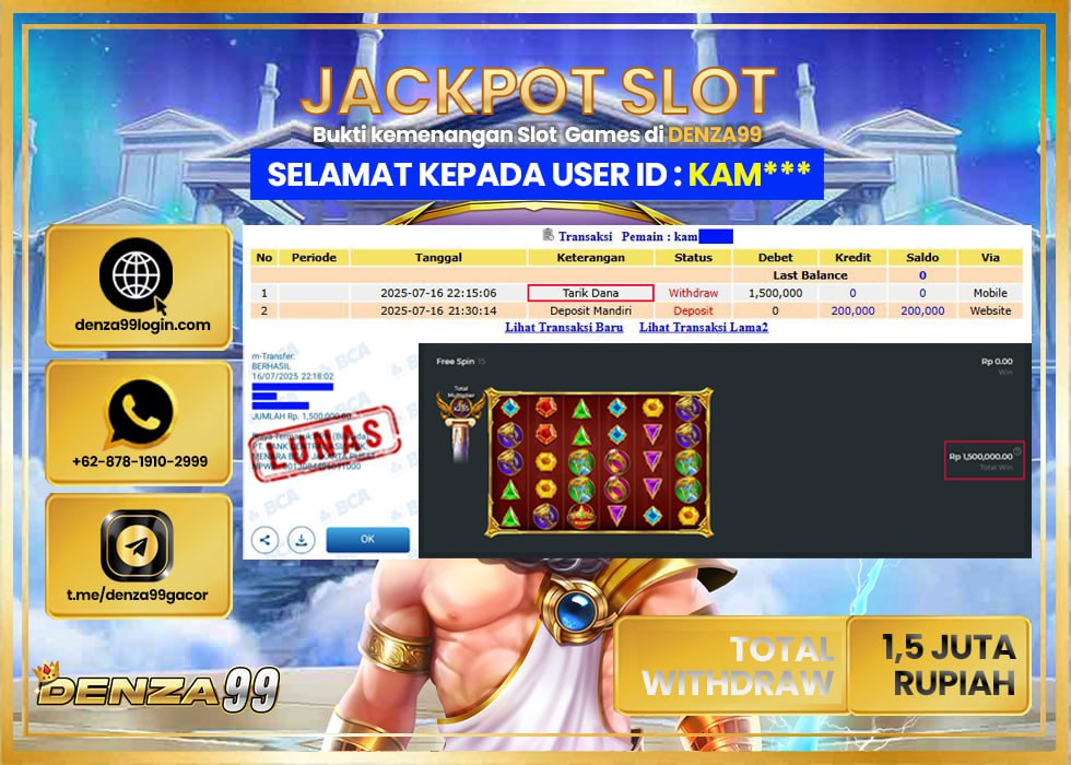 DENZA99 JACKPOT GATES OF OLYMPUS Rp. 1.500.000 LUNAS