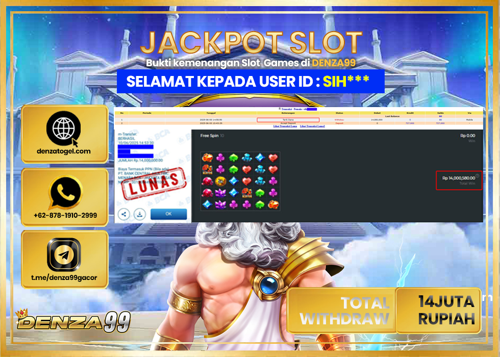 DENZA99 JACKPOT BONANZA GOLD Rp.14.000.000.,- LUNAS