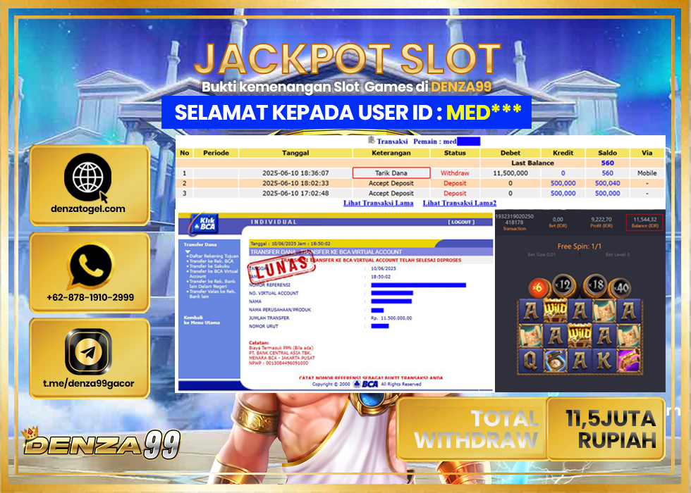 DENZA99 JACKPOT QUEEN OF BOUNTY Rp.11.500.000.,- LUNAS