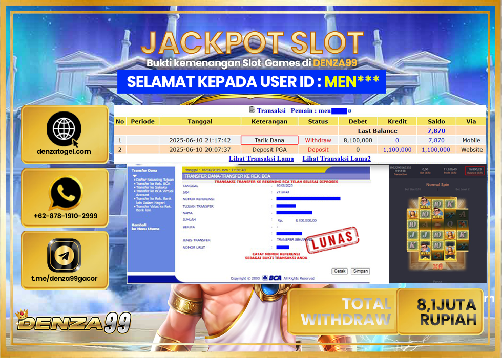DENZA99 JACKPOT MUSEUM MYSTERY 1000 Rp.8.100.000.,- LUNAS