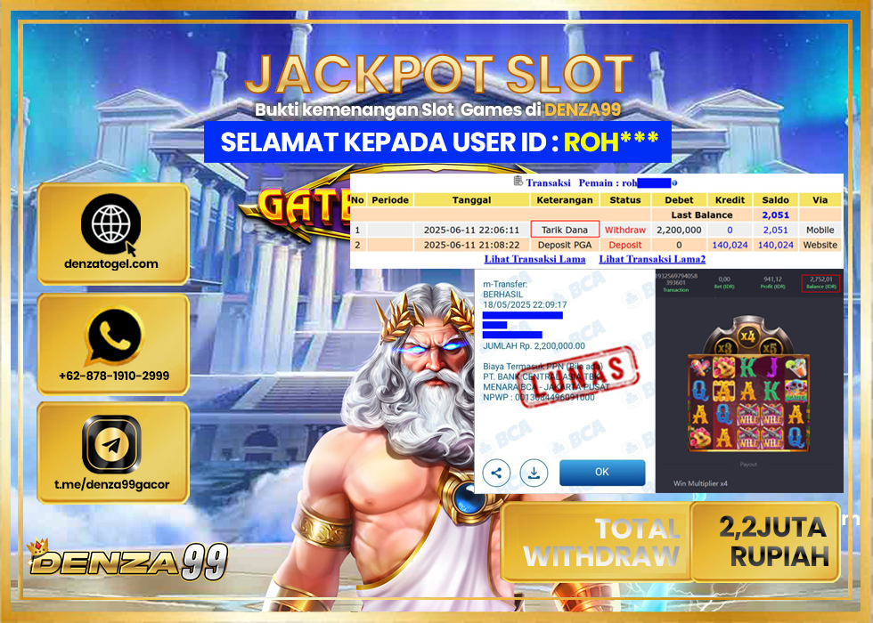DENZA99 JACKPOT WILD BANDITO Rp.2.200.000.,- LUNAS