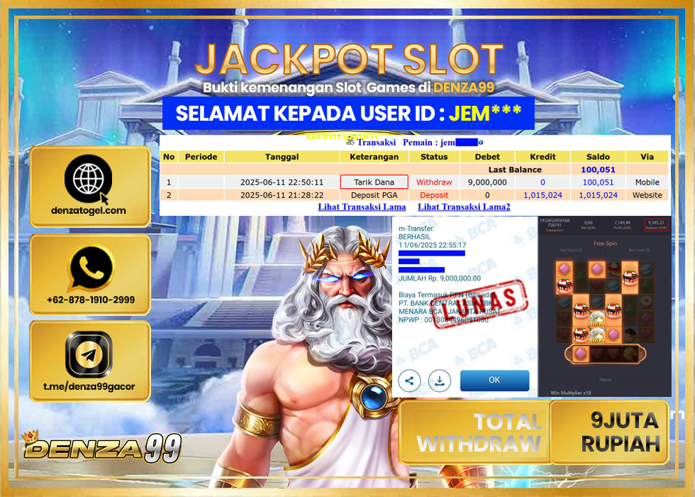 DENZA99 JACKPOT BAKERY BONANZA Rp.9.000.000.,- LUNAS