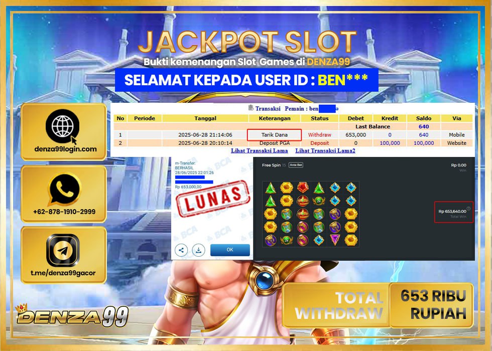 DENZA99 JACKPOT GATE OF OLYMPUS 1000  Rp. 653.000- LUNAS