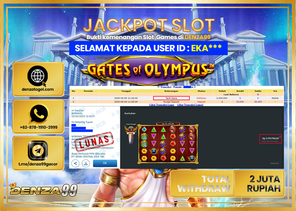 DENZA99 JACKPOT GATES OF OLYMPUS SUPER SCATTER  Rp.2.000.000.,- LUNAS